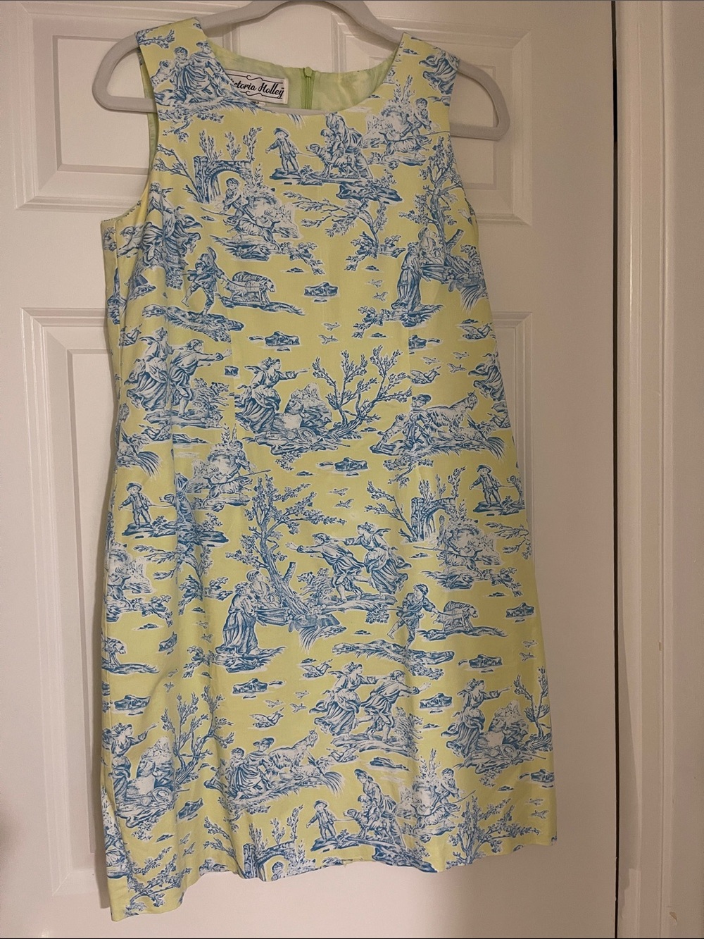 Sleeveless Toile Shift Dress in Yellow and Blue by Laura Ashley